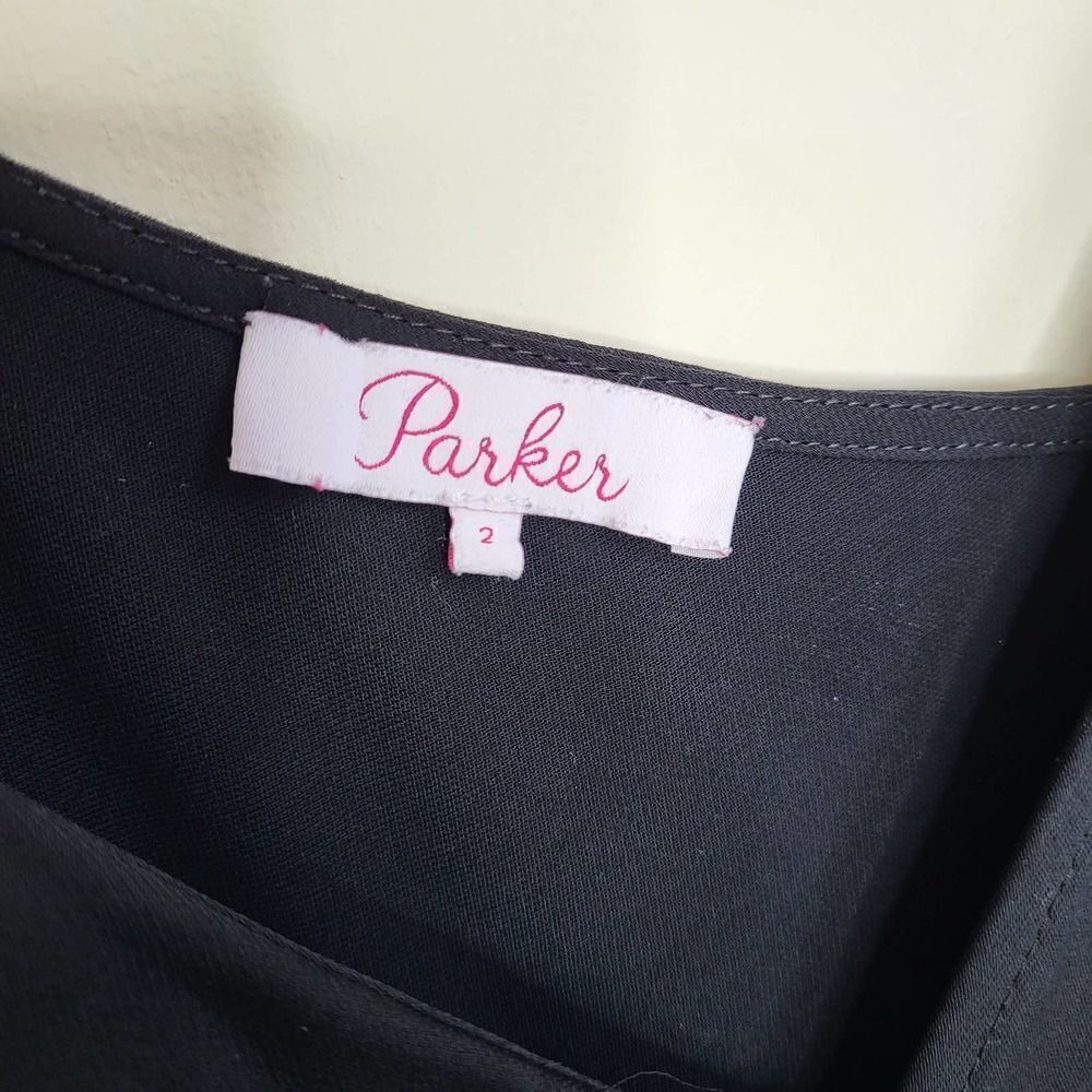 Parker Ruffled Jumpsuit Size 2 Black Ruffle Faux Wrap - Picture 12 of 12